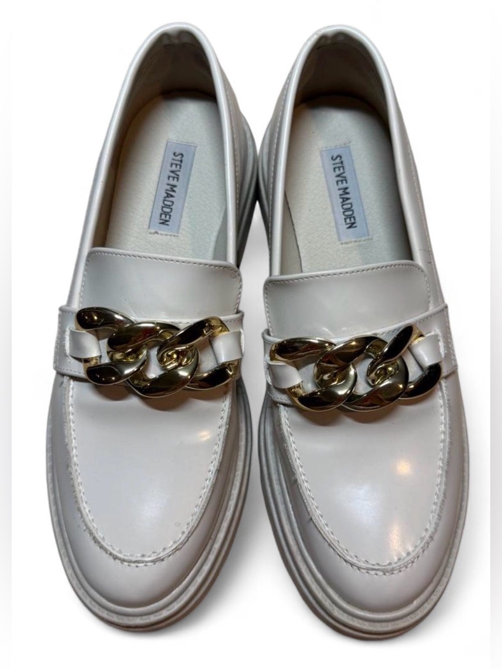 Steve Madden Gold Chain Loafers Ivory Chunky Lug Sole Platform Preppy Womens 7.5